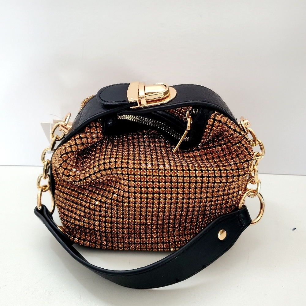 Caleesa Gold Rhinestones Bling Crossbody Bag - Picture 5 of 11